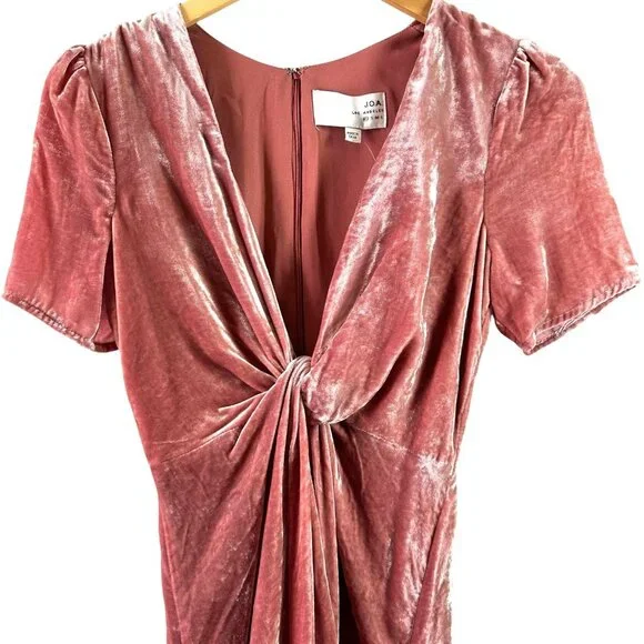 NWT J.O.A. Dusty Pink Crushed Velvet Twist Front Maxi Dress High-Low Size XS - Picture 5 of 7